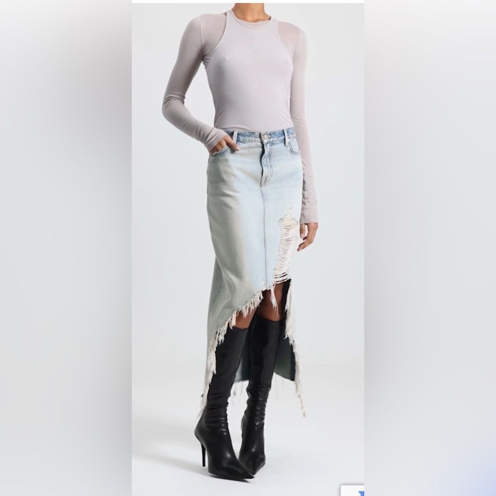 7 For All Mankind Denim Midi Skirt in Peaches Distressed Light Wash Size 27 NWT - Picture 6 of 14